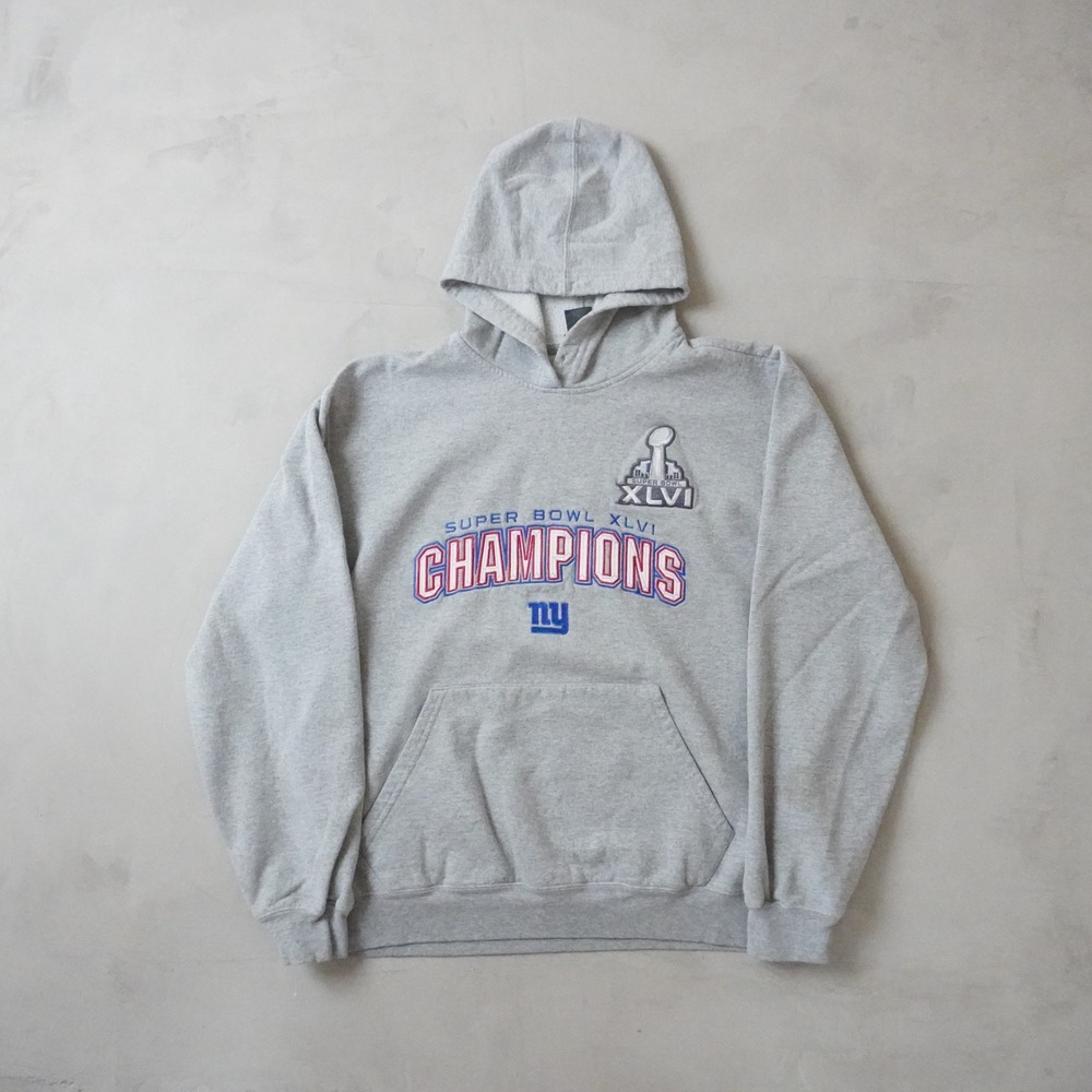 Reebok New York Giants Super Bowl XLVI Champions Hoodie Large Mens Grey Pullover